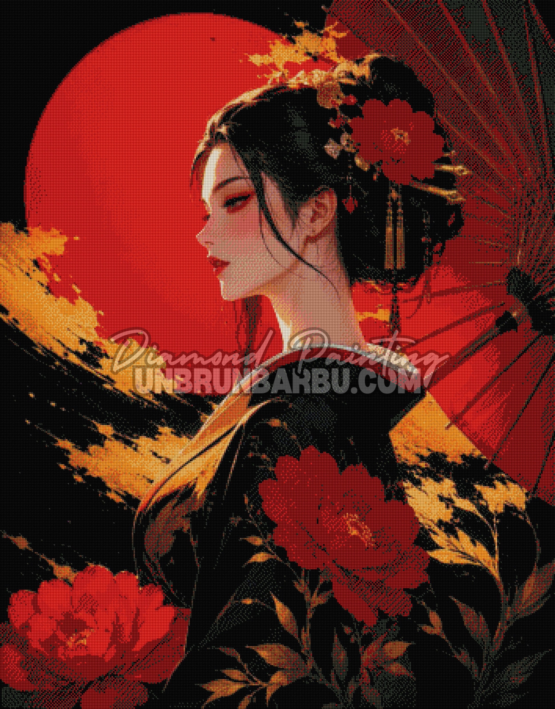 diamond painting geisha elegance sacree soleil rouge rendu diamante 90x115
