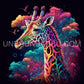 Girafe arc - en - ciel au milieu de la nuit. (80cm x 95cm). - UnBrunBarbu