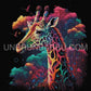 Girafe arc - en - ciel au milieu de la nuit. (80cm x 95cm). - UnBrunBarbu