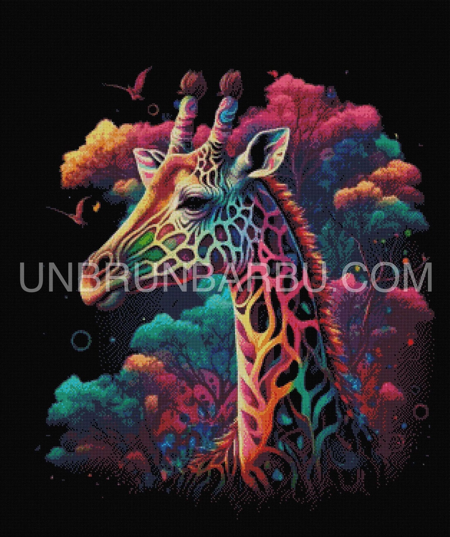Girafe arc - en - ciel au milieu de la nuit. (80cm x 95cm). - UnBrunBarbu