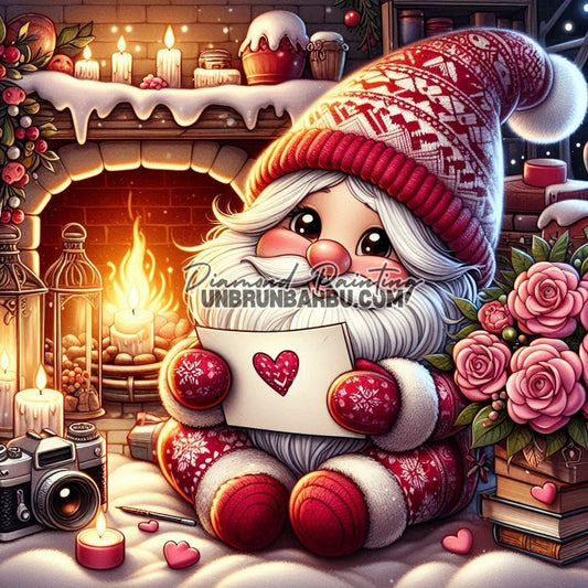 Gnome de Noel au Coin du Feu (80cm x 80cm) - UnBrunBarbu