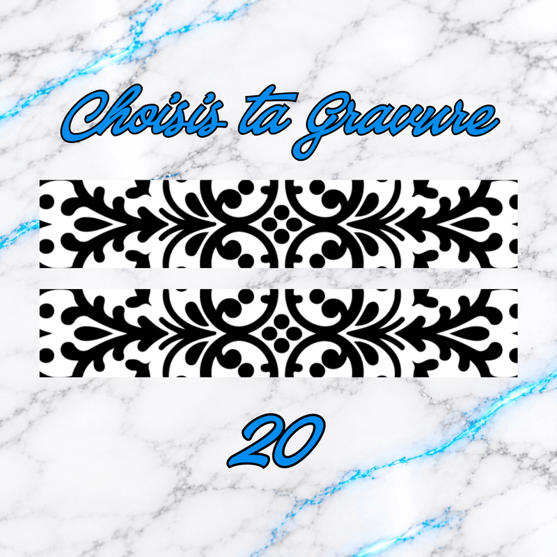 Motif de gravure N°20 pour crayon 3D Diamond Painting, ornement floral symetrique noir avec arabesques, feuillages stylises et petits points decoratifs, personnalisation UnBrunBarbu.