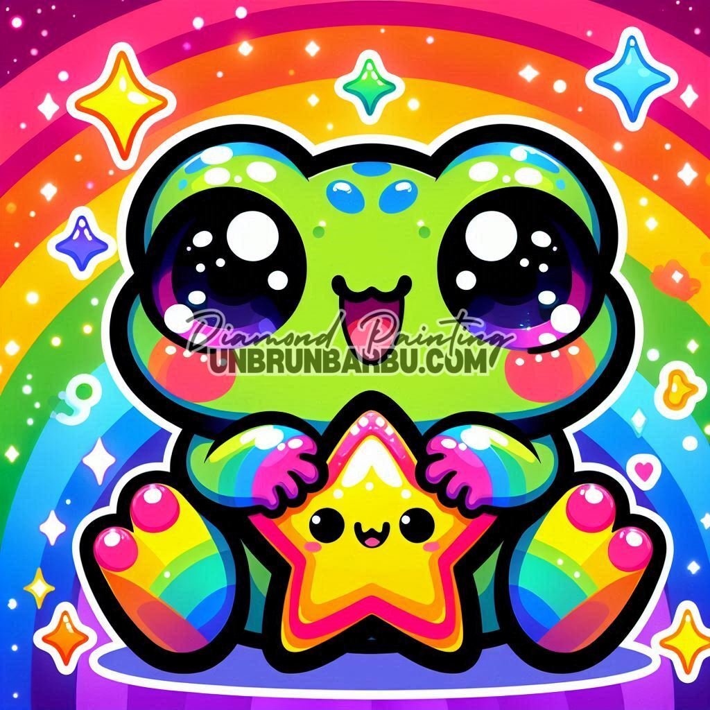 Grenouille et son Étoile Arc - en - Ciel (60cm x 60cm) - UnBrunBarbu
