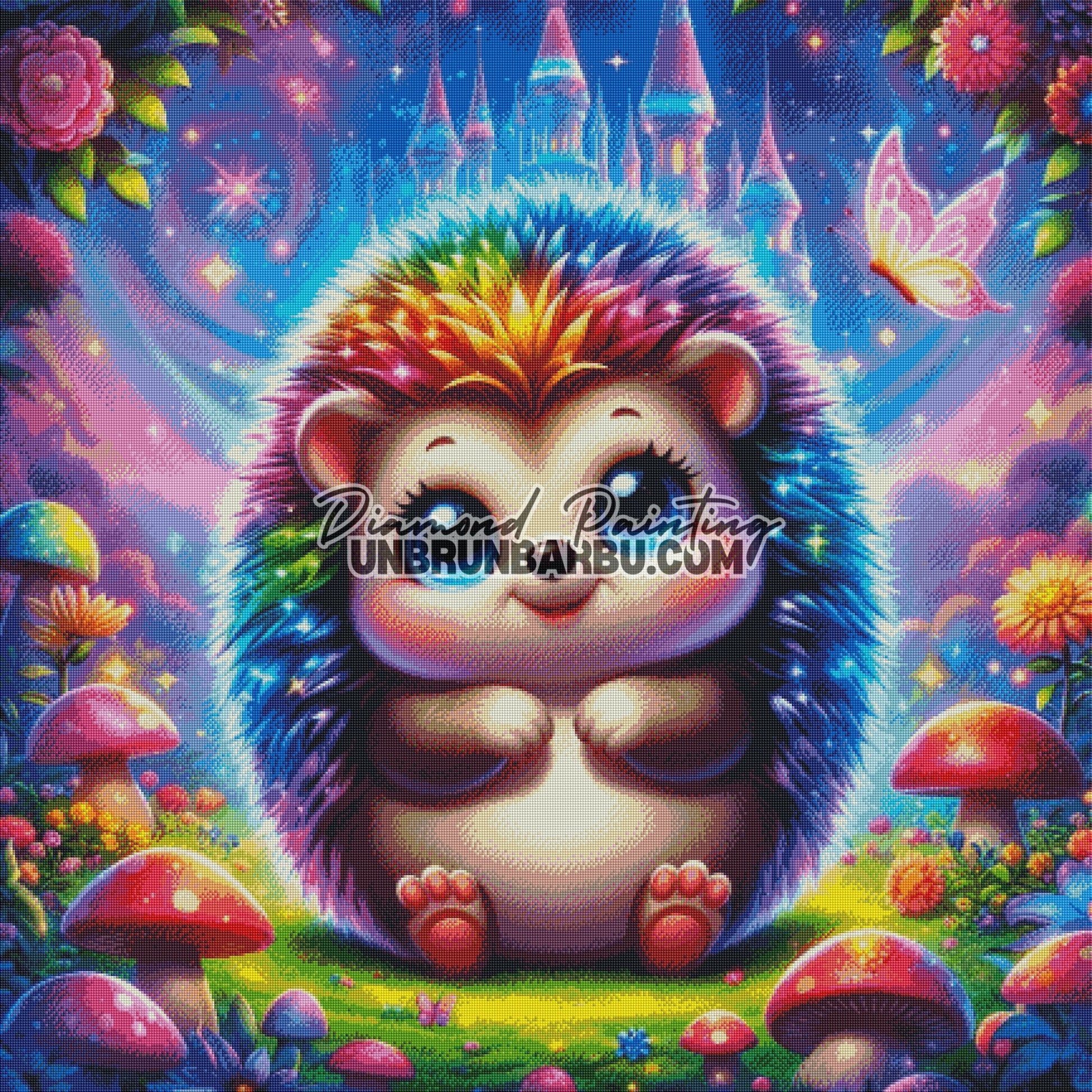 Hérisson Magique aux Piquants Arc - en - Ciel (110cm x 110cm) - UnBrunBarbu