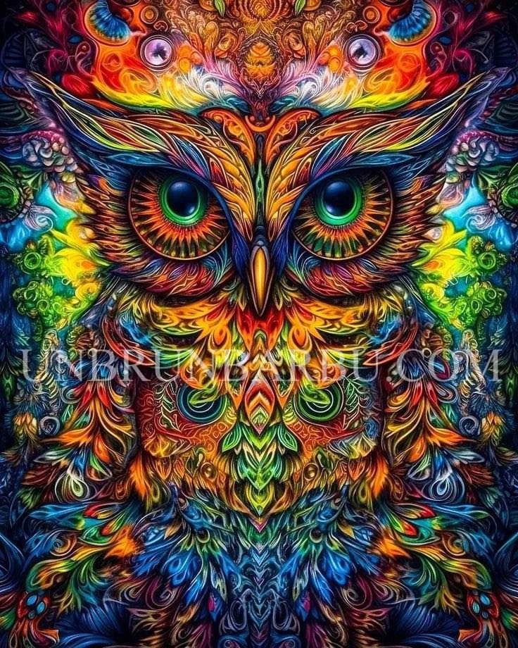 Hibou Arc - en - ciel Éblouissant. (60cm × 75cm). - UnBrunBarbu