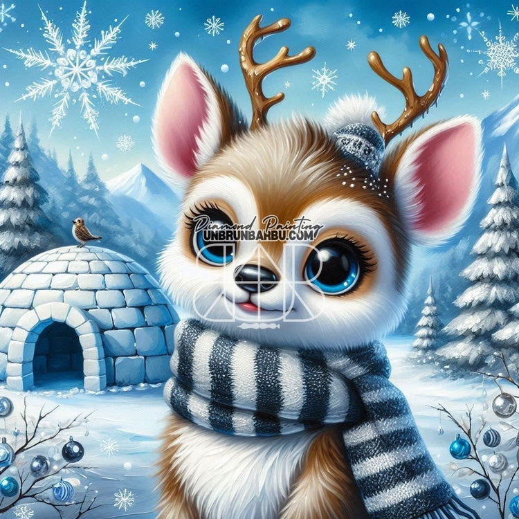 Igloo Enneigé et Renne Charmant (80cm x 80cm) - UnBrunBarbu