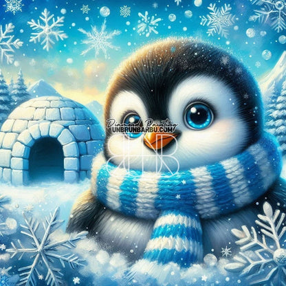 Igloo Enneigés et le Pingouin (80cm x 80cm) - UnBrunBarbu