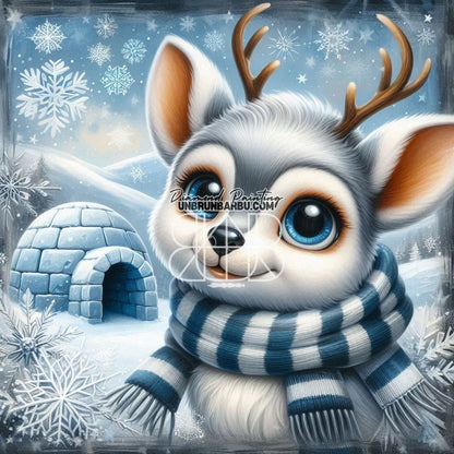 Igloo et Renne, Magie des Neiges (80cm x 80cm) - UnBrunBarbu