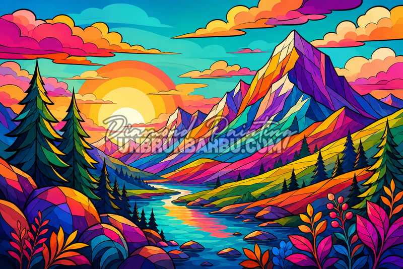 Diamond Painting - Lever de Soleil Multicolore - 90x60 cm