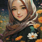 Jeune Fille Voilée au Cœur des Champs de Fleurs. (50cm × 75cm). - UnBrunBarbu