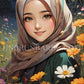 Jeune Fille Voilée au Cœur des Champs de Fleurs. (50cm × 75cm). - UnBrunBarbu