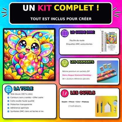 Kit Diamond Painting Abeille au Miel de Cristal 60x60 cm 100% Cristaux avec toile coton et accessoires