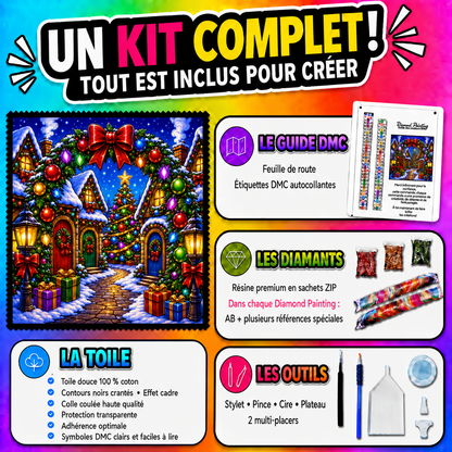Kit complet Diamond Painting L’Entrée du Village de Noël 110x110 cm avec toile, diamants et accessoires