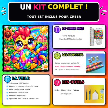 Kit Diamond Painting Poule a l'Oeuf de Cristal 60x60 cm 100% Cristaux avec toile coton et accessoires