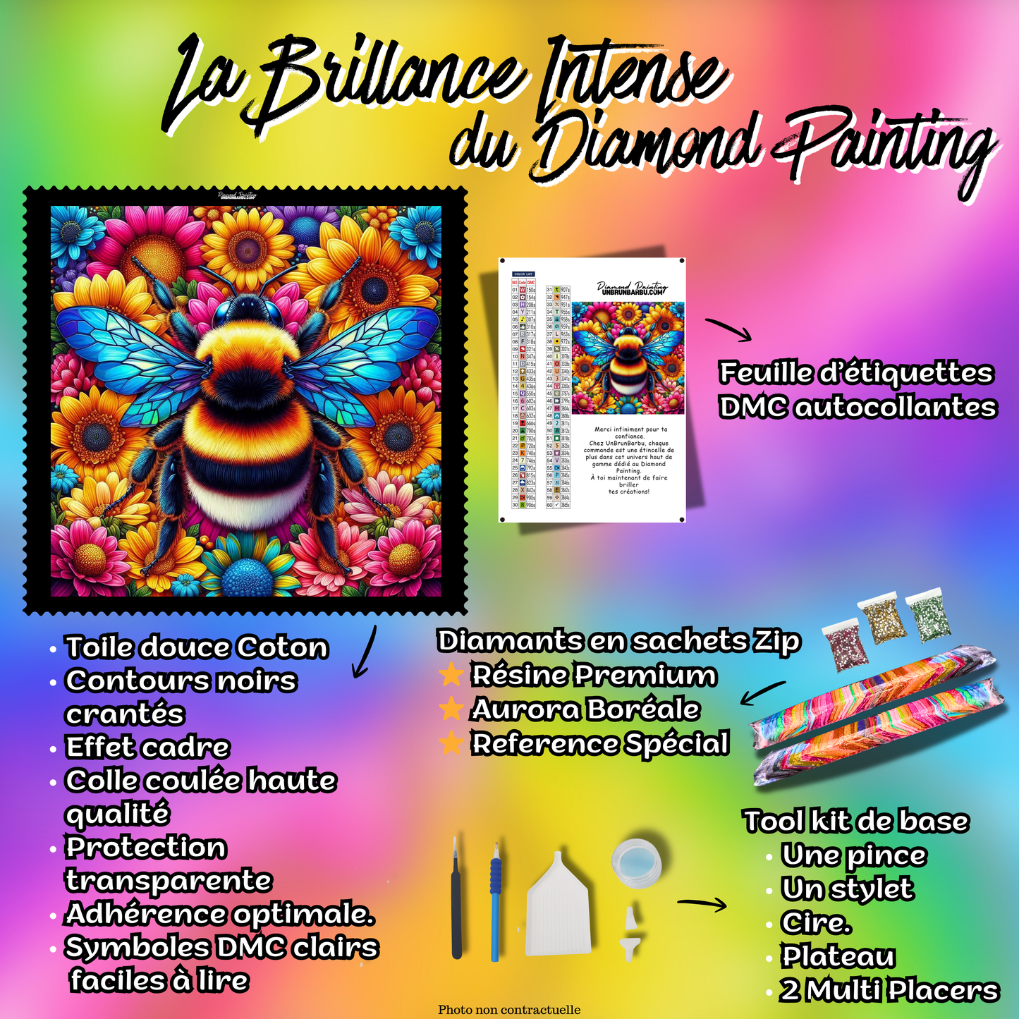kit diamond painting abeille accessoires inclus toile et diamants