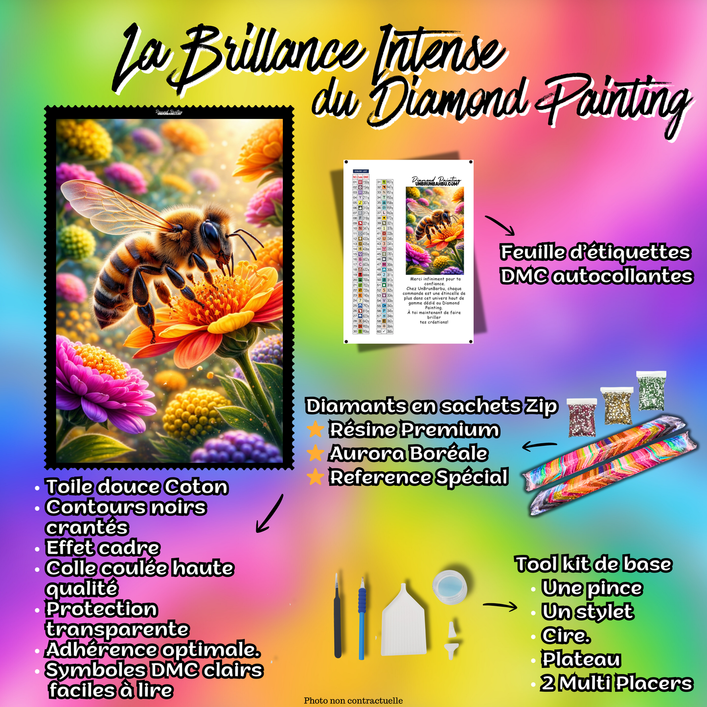 rendu diamond painting abeille fleur diamant