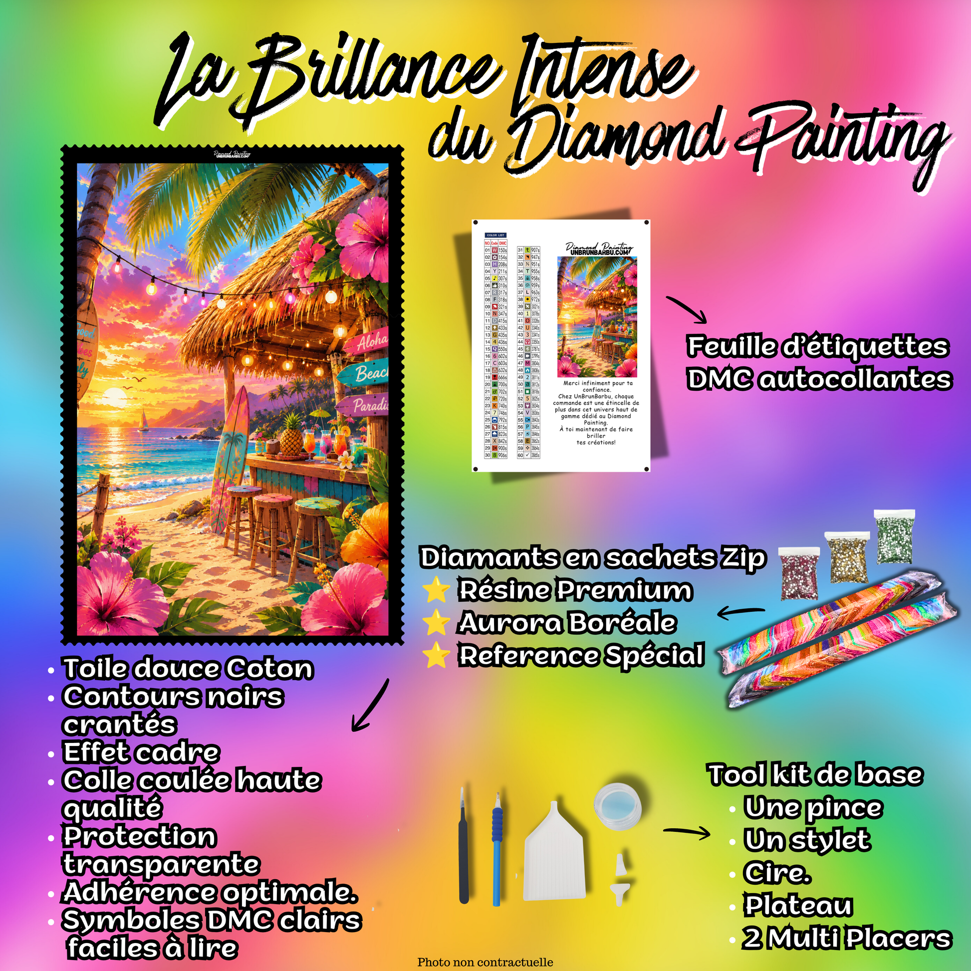 Kit complet Diamond Painting Aloha au Bord de l Eau 90x120 cm avec diamants et accessoires