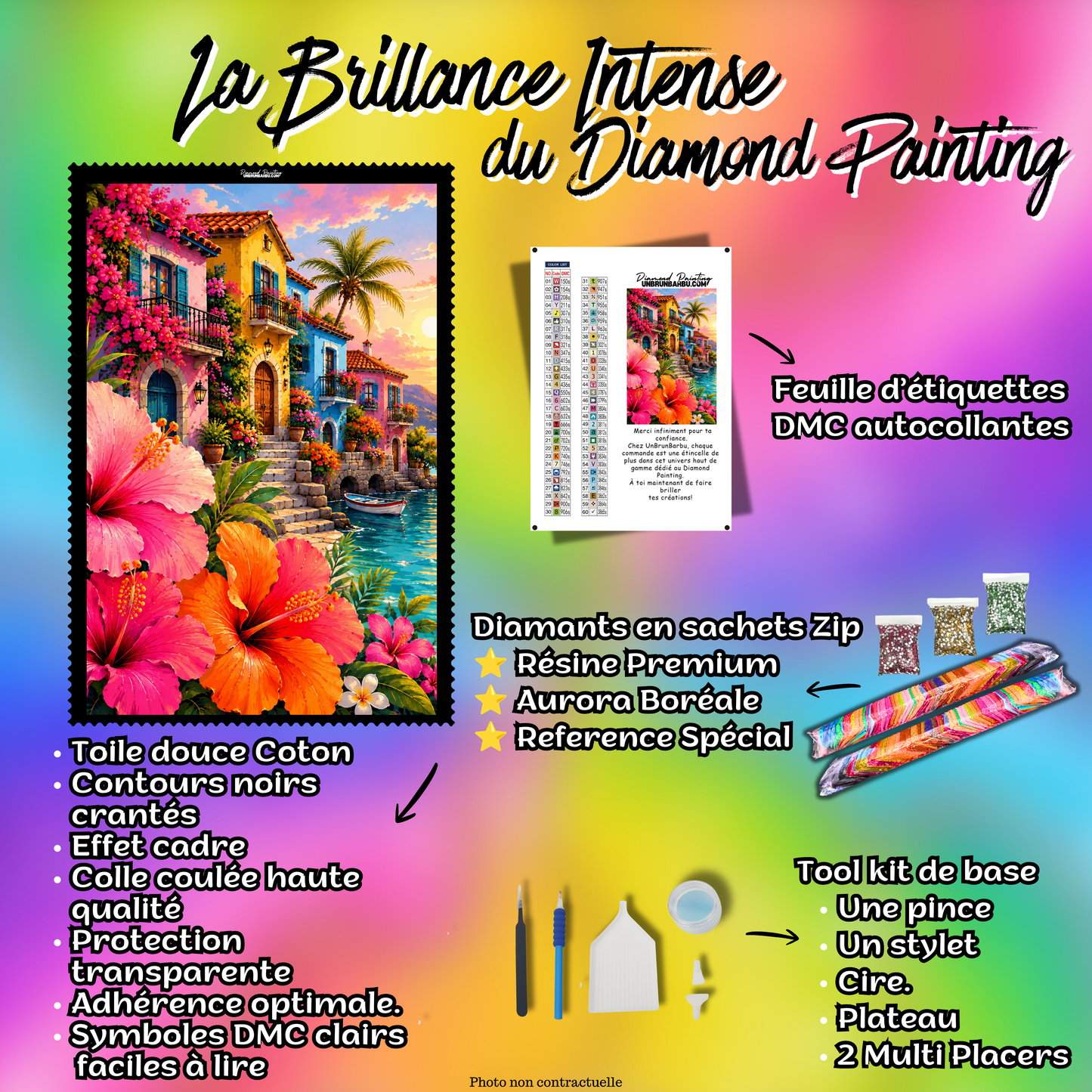 Kit complet Diamond Painting Bord de Mer aux Hibiscus 100x125 cm avec diamants et accessoires