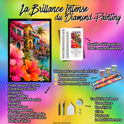 Kit complet Diamond Painting Bord de Mer aux Hibiscus 100x125 cm avec diamants et accessoires