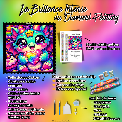 contenu kit diamond painting dragon kawaii accessoires inclus