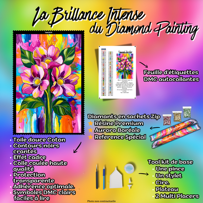 kit diamond painting fleurs couleurs accessoires inclus