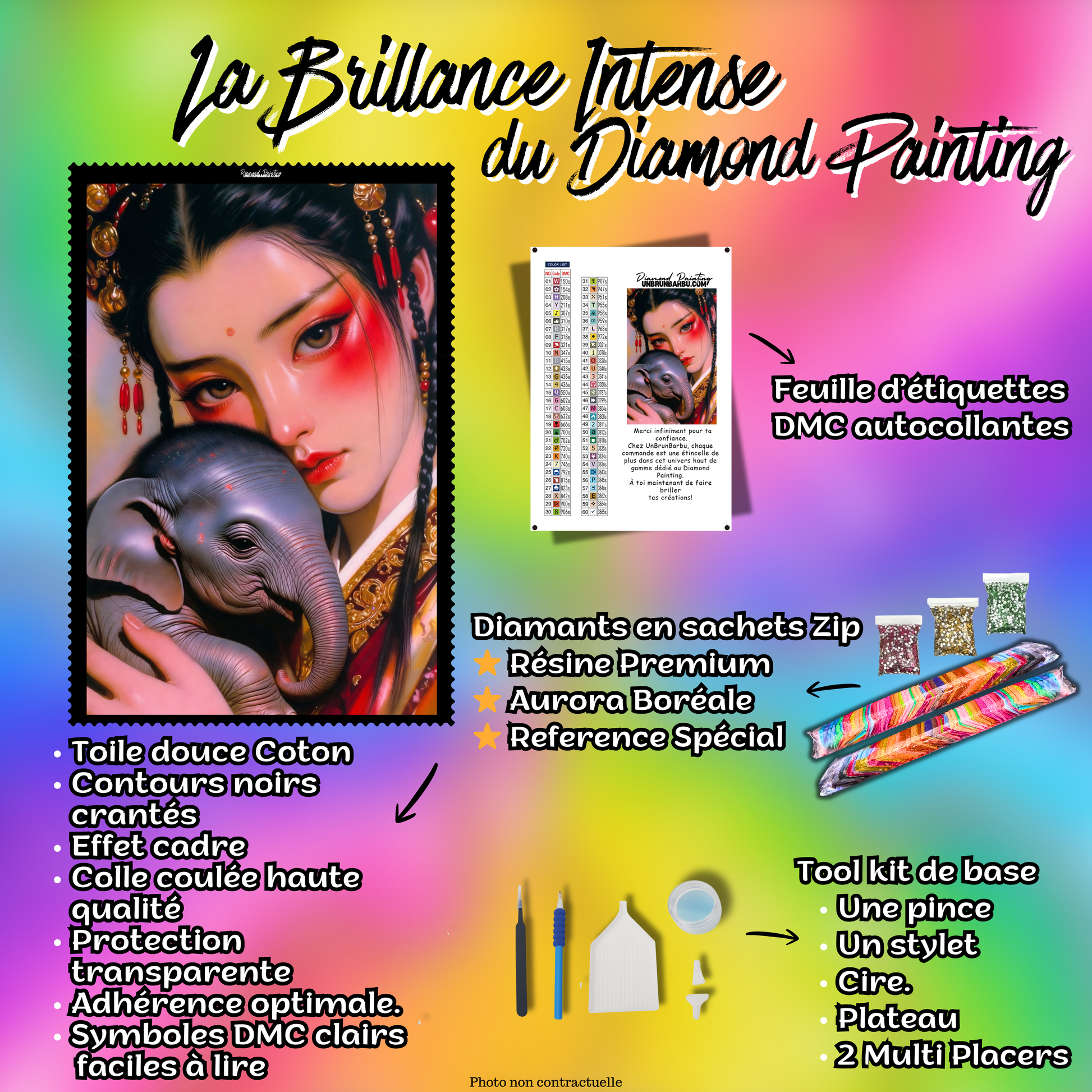 kit diamond painting femme elephant accessoires inclus