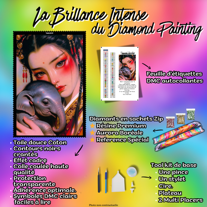 kit diamond painting femme elephant accessoires inclus