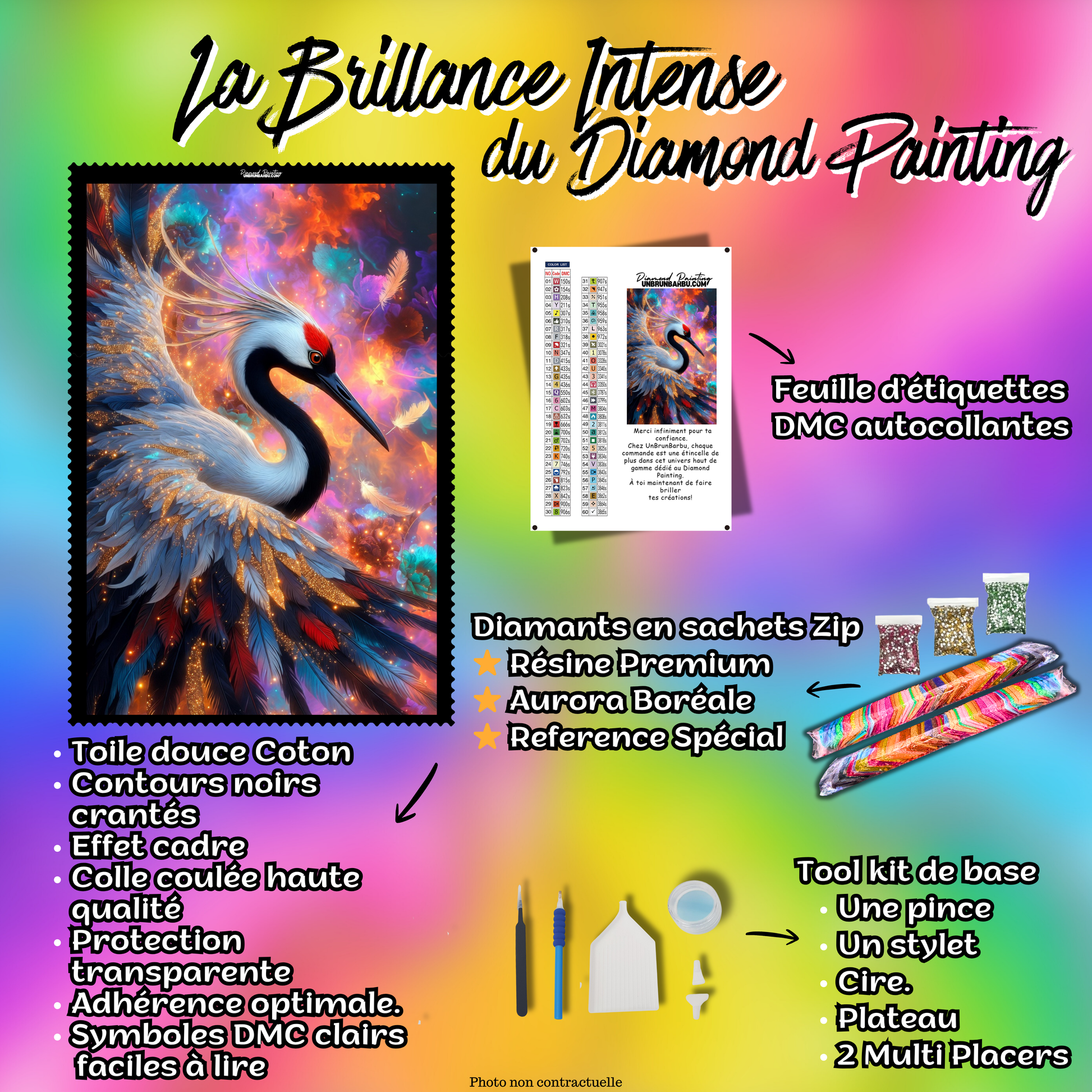 kit diamond painting toile grue accessoires inclus