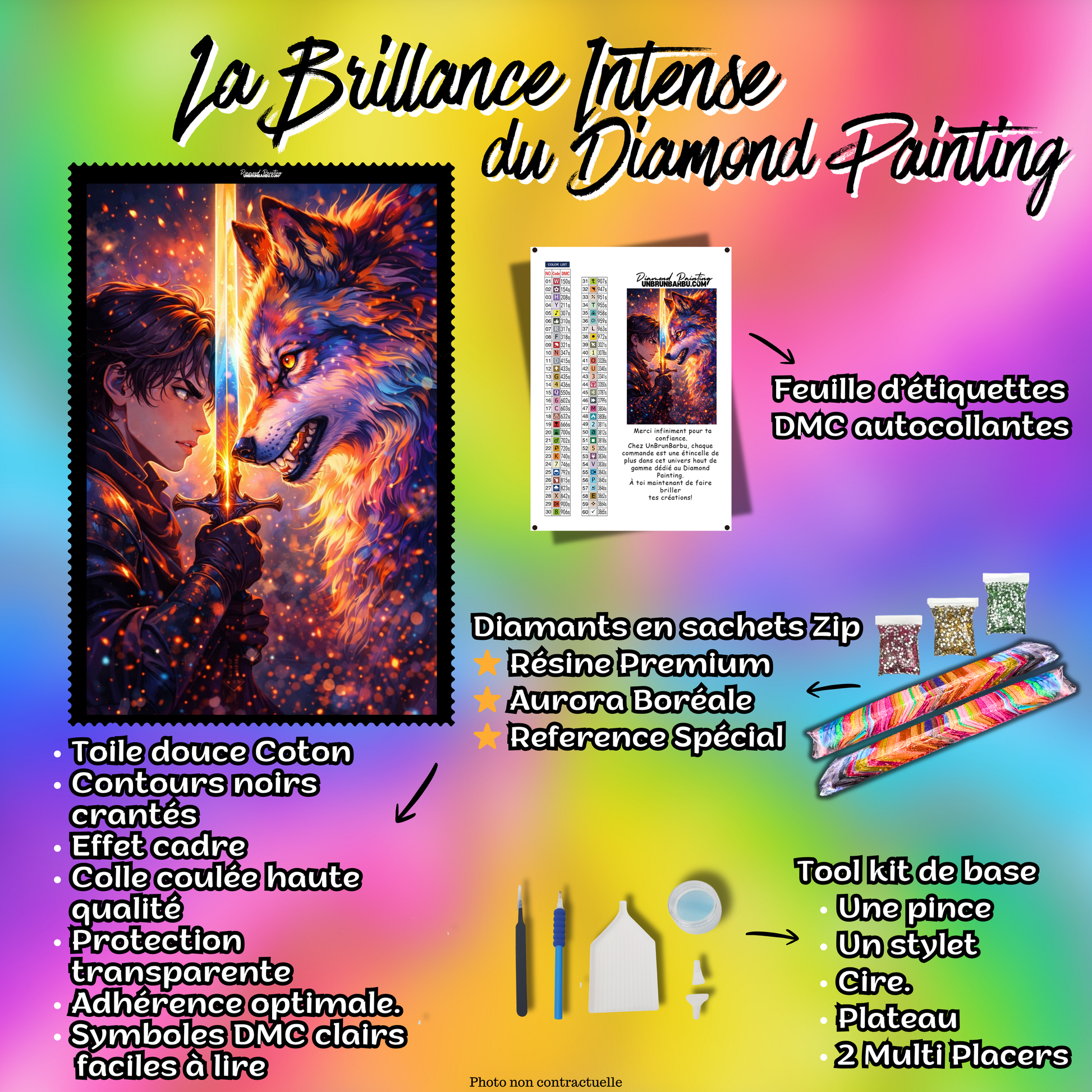 kit diamond painting accessoires toile homme loup