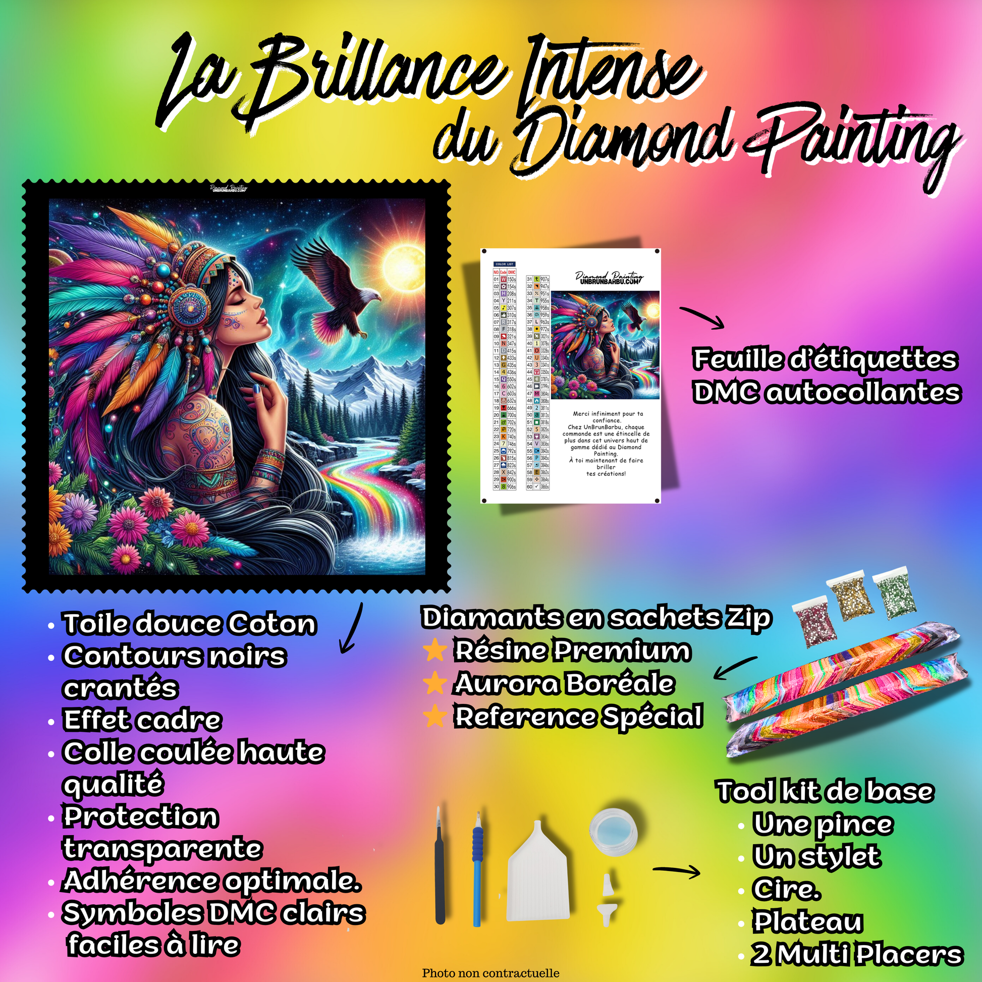 kit-diamond-painting-indienne-aigle-spirituel-contenu-kit