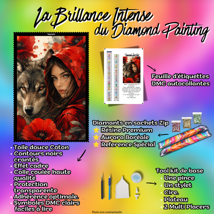 Kit complet Diamond Painting La Gardienne au Loup 80x100 cm diamants resine accessoires et etiquettes DMC