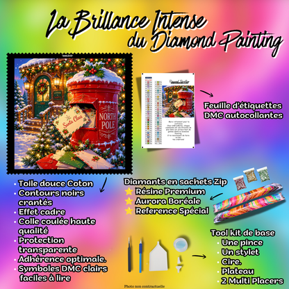 Kit complet Diamond Painting Maison des Lettres de Noël 120x120 cm avec diamants et accessoires