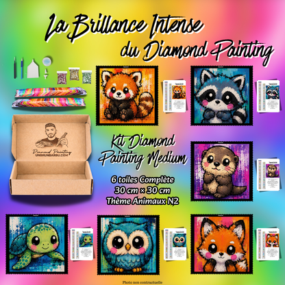 Kit Diamond Painting Medium Animaux N°2 avec 6 toiles de 30x30 cm et accessoires complets
