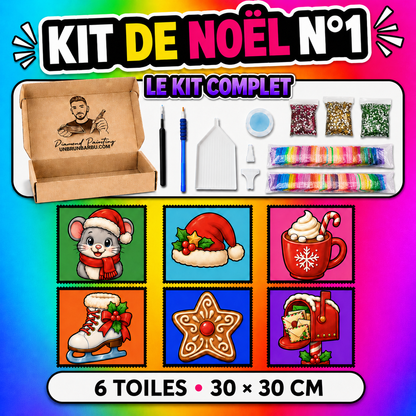 Kit Diamond Painting Medium Noël N°1 avec 6 toiles 30x30 cm et accessoires complets