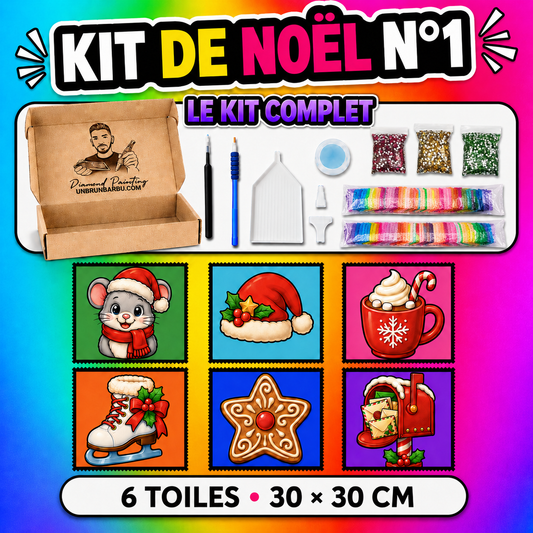 Kit Diamond Painting Medium Noël N°1 avec 6 toiles 30x30 cm et accessoires complets
