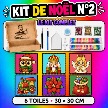 Kit Diamond Painting Medium Noël N°2 avec 6 toiles 30x30 cm et accessoires complets
