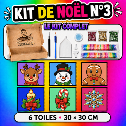 Kit Diamond Painting Medium Noël N°3 avec 6 toiles 30x30 cm et accessoires complets