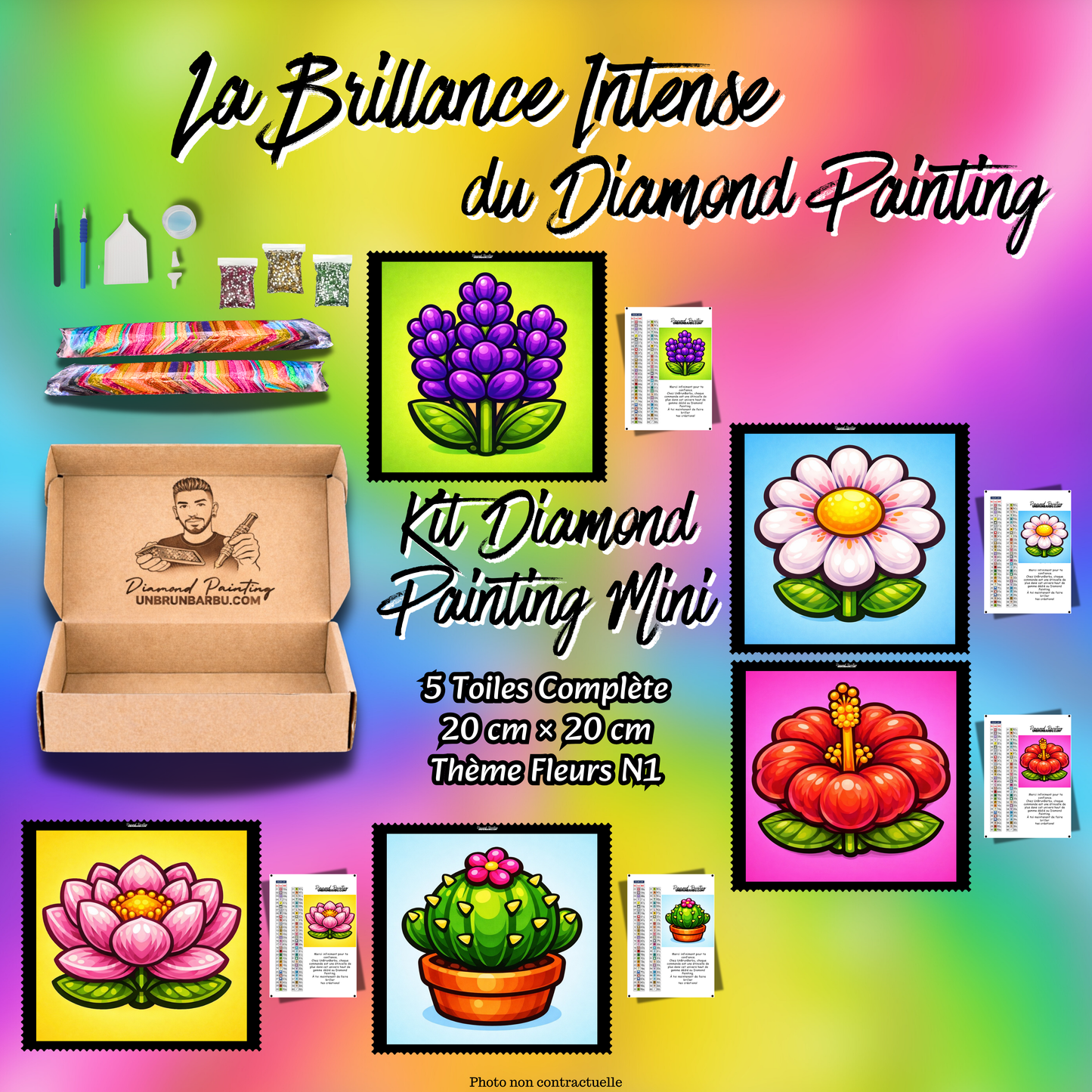 kit diamond painting mini fleurs n1 5 toiles 20x20 debutant
