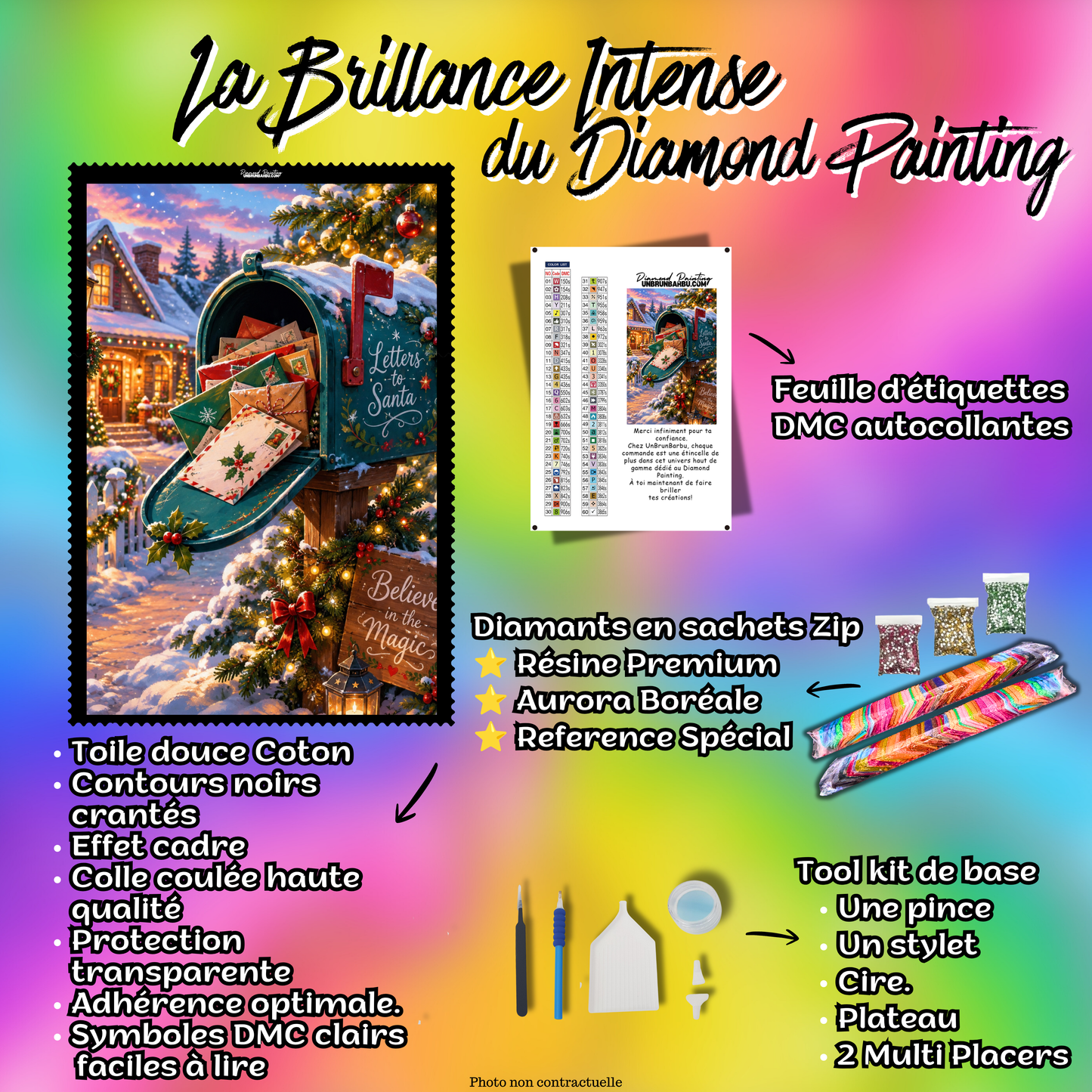 Kit complet Diamond Painting Noel dans la Boite aux Lettres 80x100 cm avec diamants et accessoires