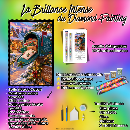 Kit complet Diamond Painting Noel dans la Boite aux Lettres 80x100 cm avec diamants et accessoires
