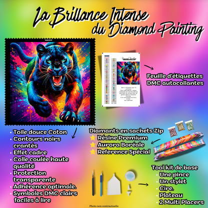 Kit complet Diamond Painting La Panthere Electrique 90x90 cm avec diamants et accessoires