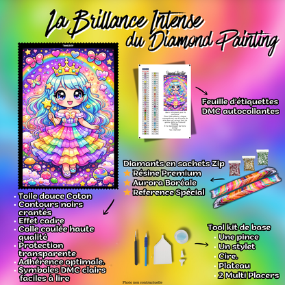 contenu kit diamond painting princesse kawaii accessoires