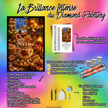 Kit complet Diamond Painting Soirée Gourmande de Noël 100x125 cm avec diamants et accessoires