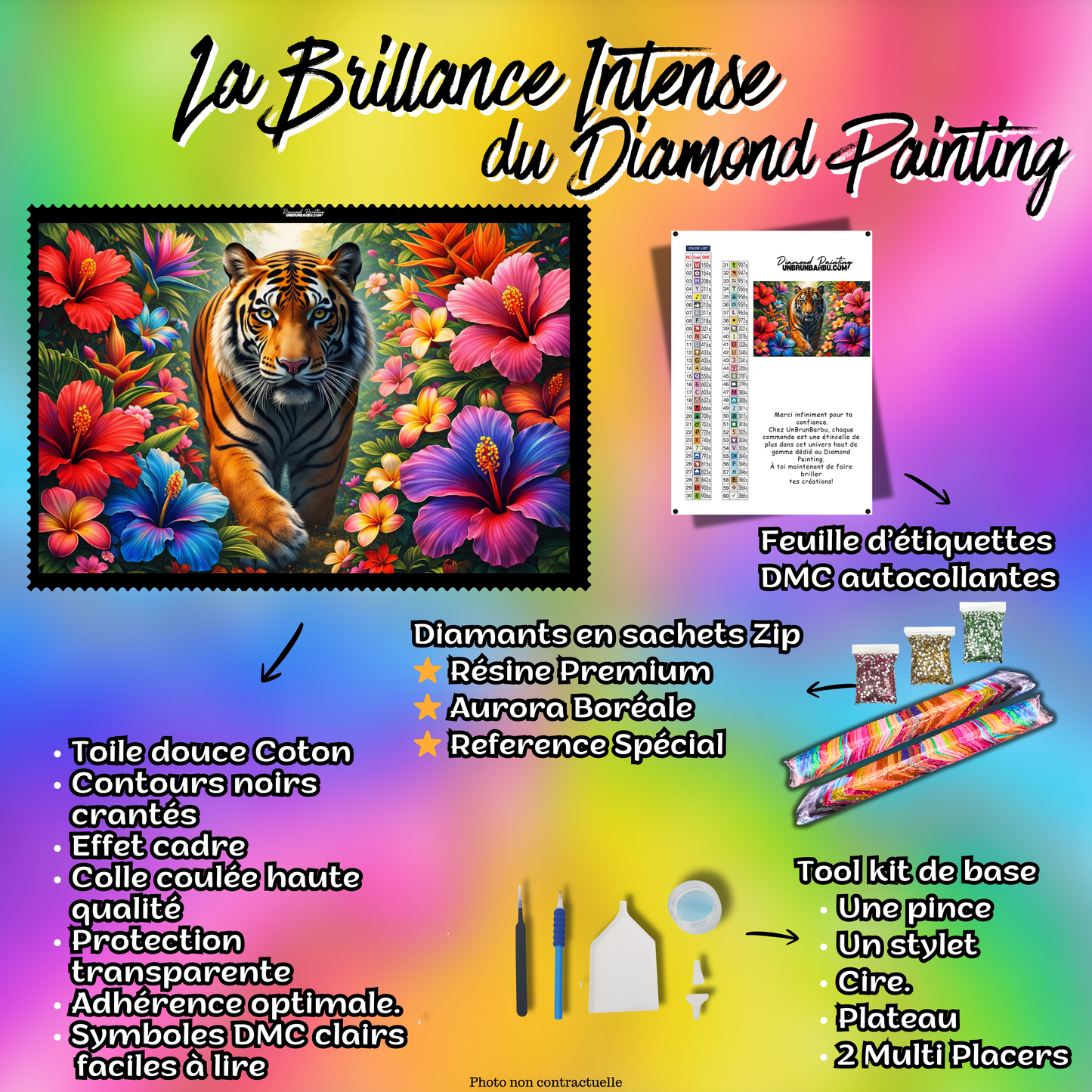 kit diamond painting tigre tropical accessoires inclus