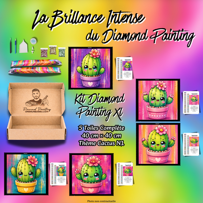Kit Diamond Painting XL Cactus N°1 avec 5 toiles kawaii 40x40 cm et accessoires