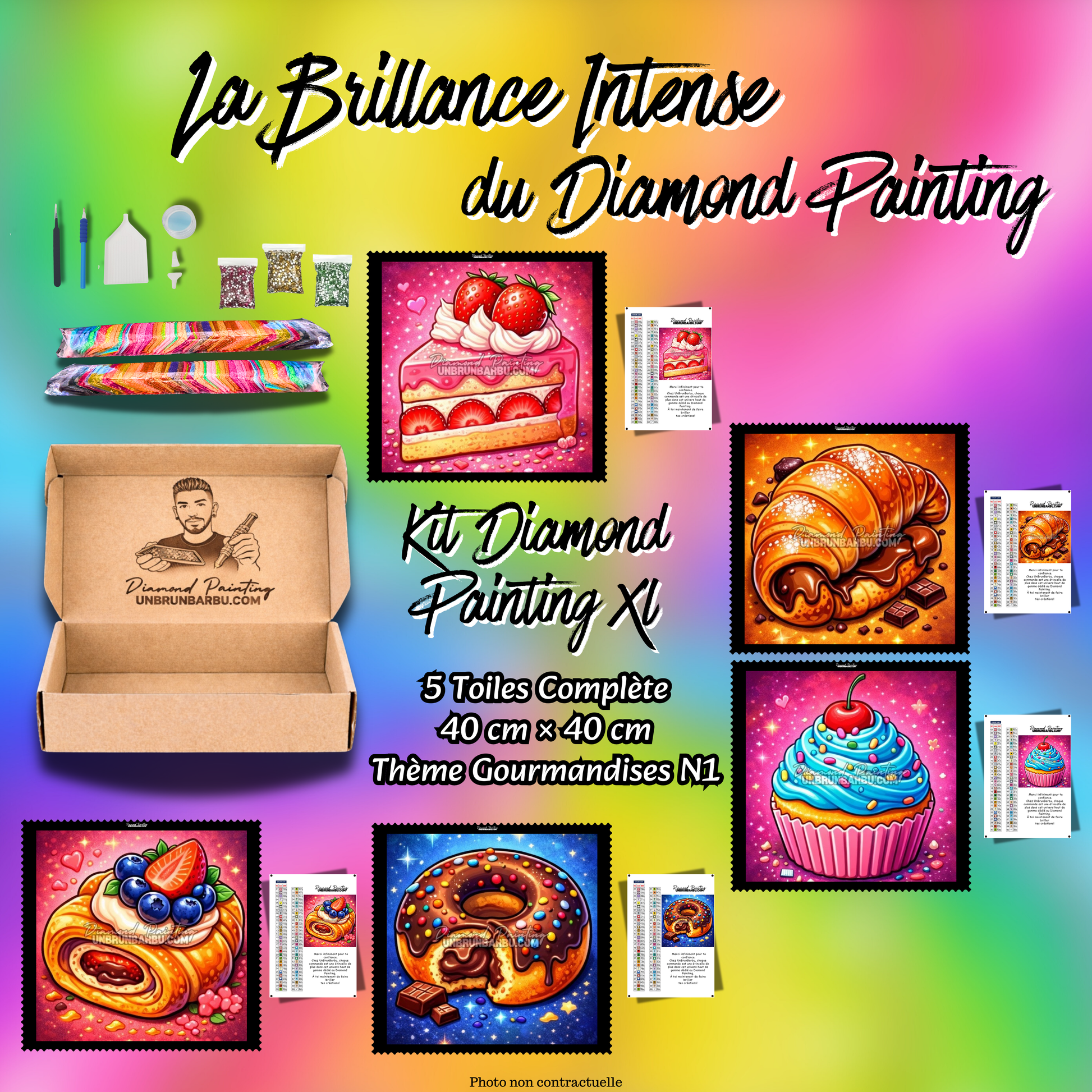 kit diamond painting xl gourmandises n1 5 toiles 40x40 visuel global