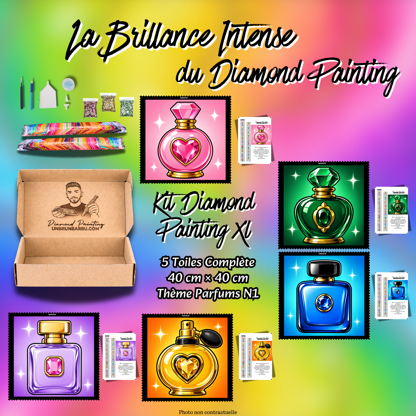 kit diamond painting xl parfums n1 5 toiles 40x40 cm kit complet