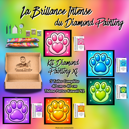 kit diamond painting xl pattes kawaii n1 5 toiles 40x40 cm kit complet