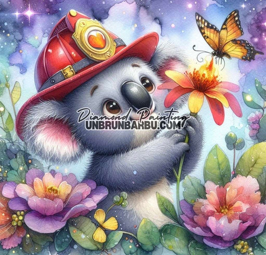 Koala Pompier et le Jardin Étoilé (90cm x 90cm) - UnBrunBarbu