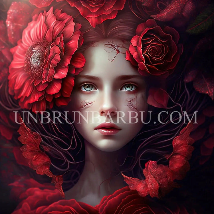La Beauté Pâle au Royaume des Roses Rouges. (90cm x 90cm).